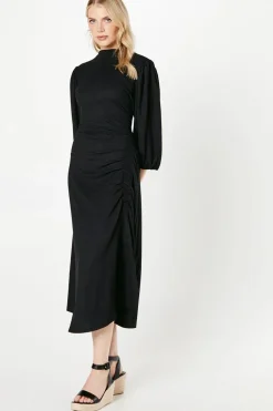 Textured Jersey Ruched Detail Midi Dress