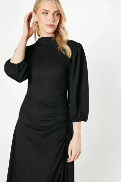 Textured Jersey Ruched Detail Midi Dress