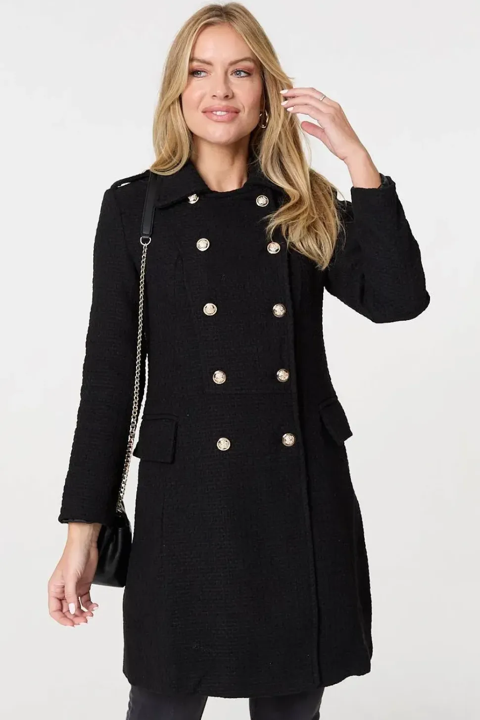 Textured Knit Button Front Trench Coat