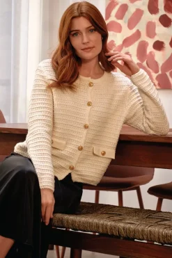 Textured Knit Metallic Button Cardigan