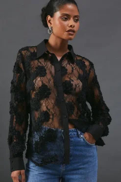 Textured Lace Sheer Shirt