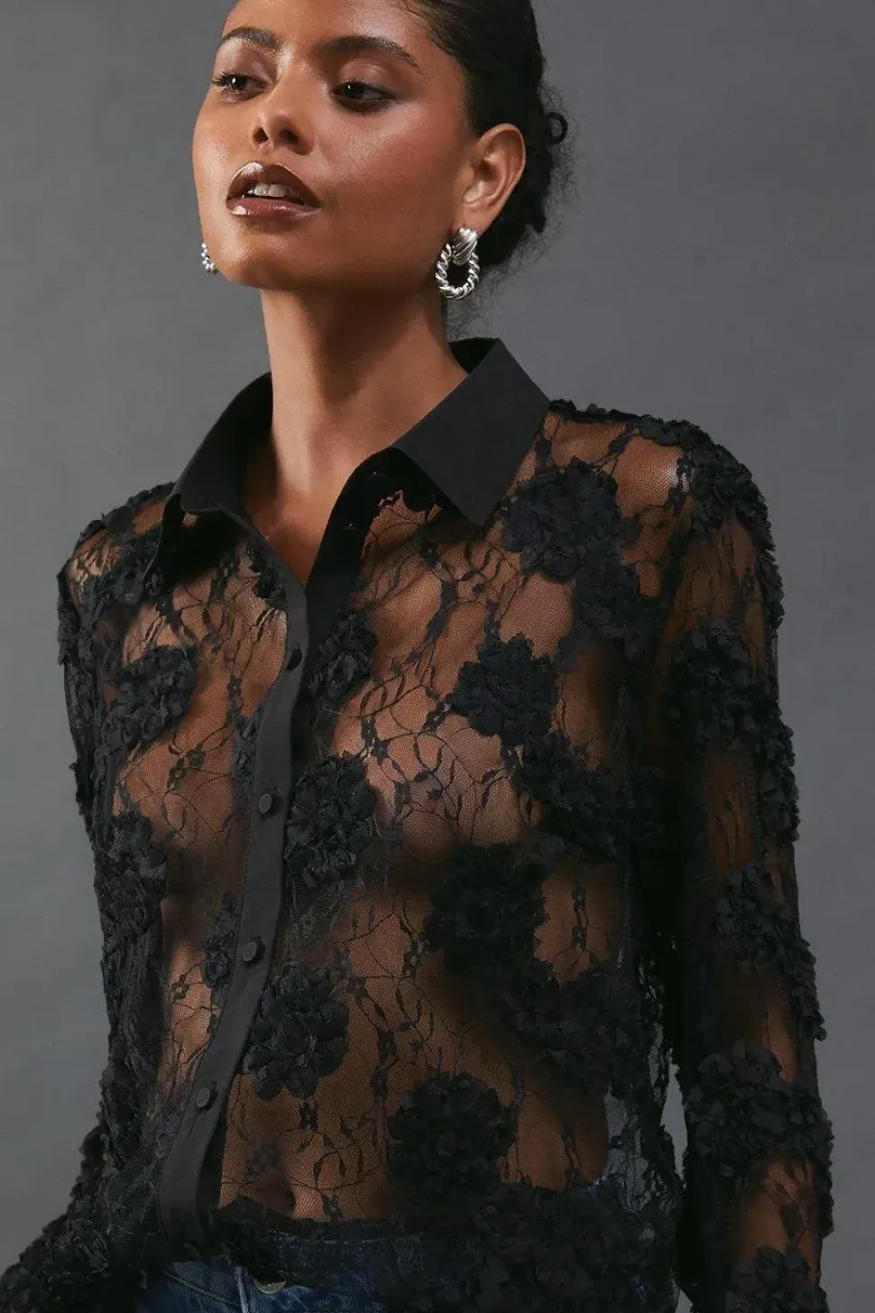 Textured Lace Sheer Shirt