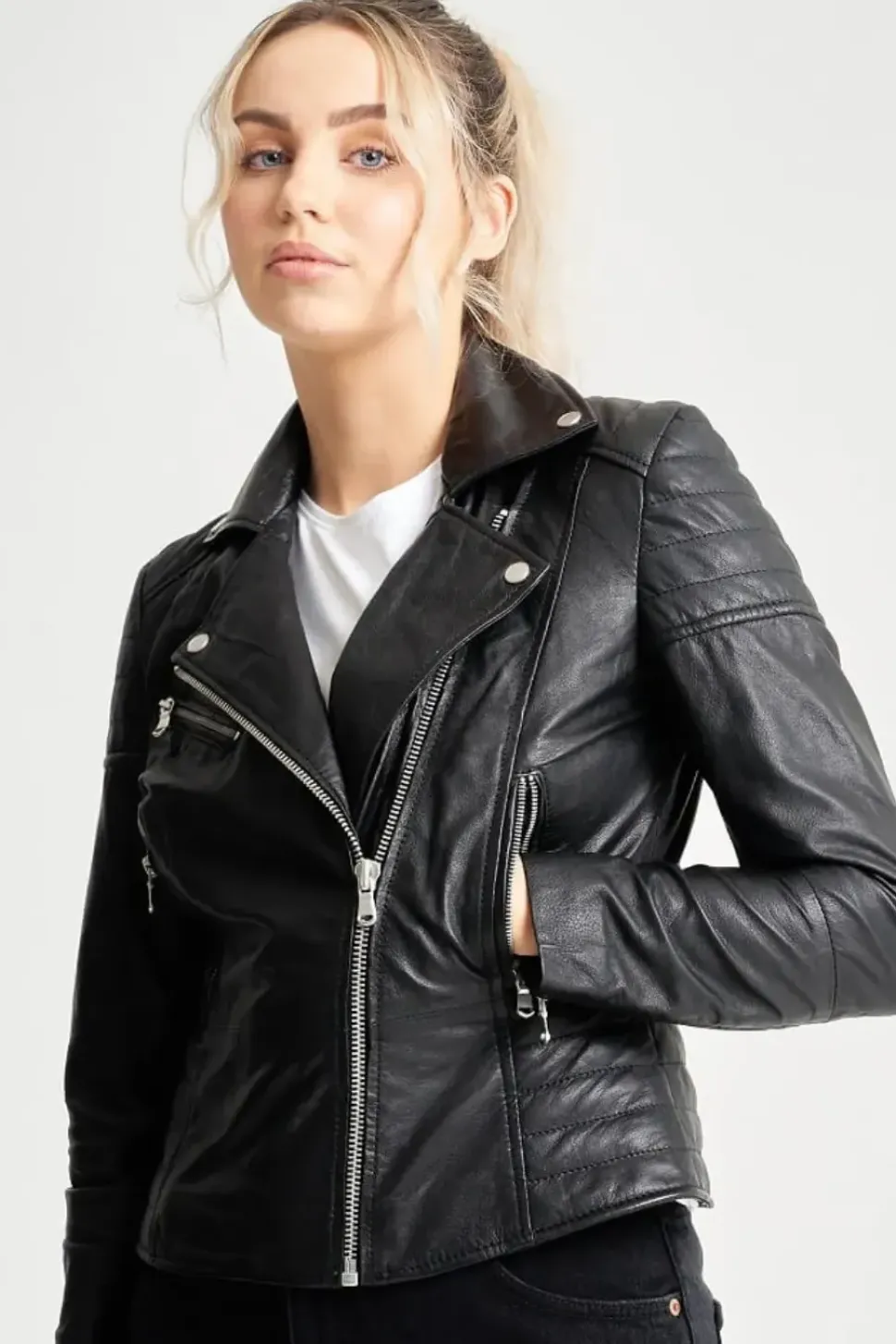 Textured Leather Biker Jacket
