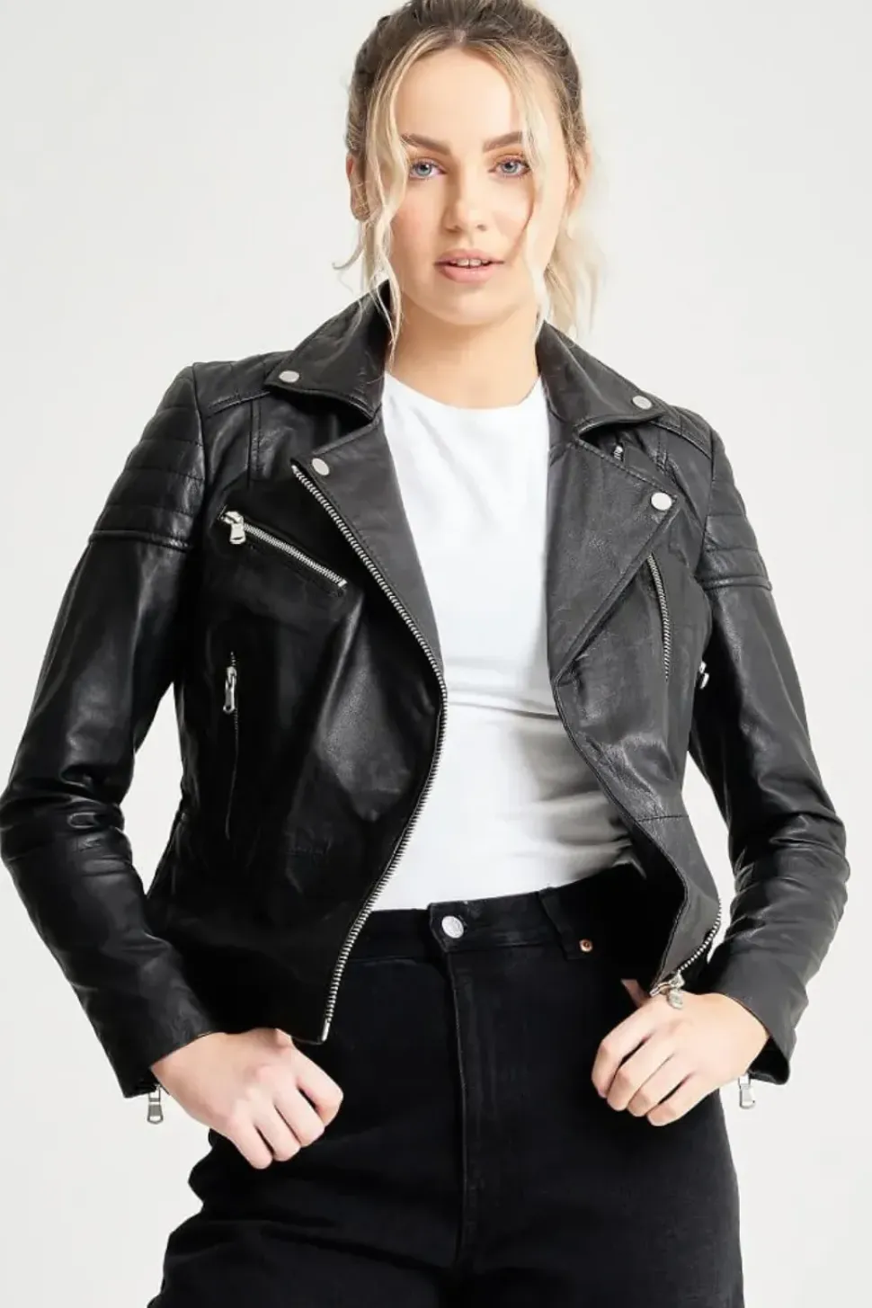 Textured Leather Biker Jacket
