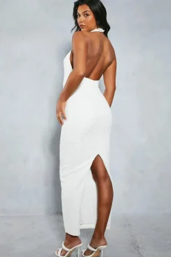 Textured Low Back Halterneck Midaxi Dress