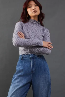 Textured Mesh High Neck Top