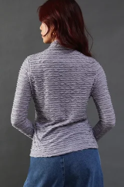Textured Mesh High Neck Top