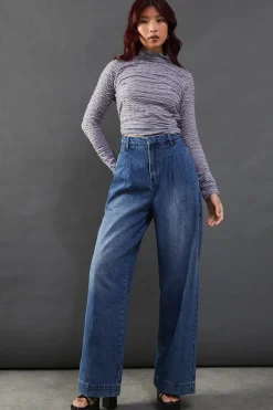 Textured Mesh High Neck Top