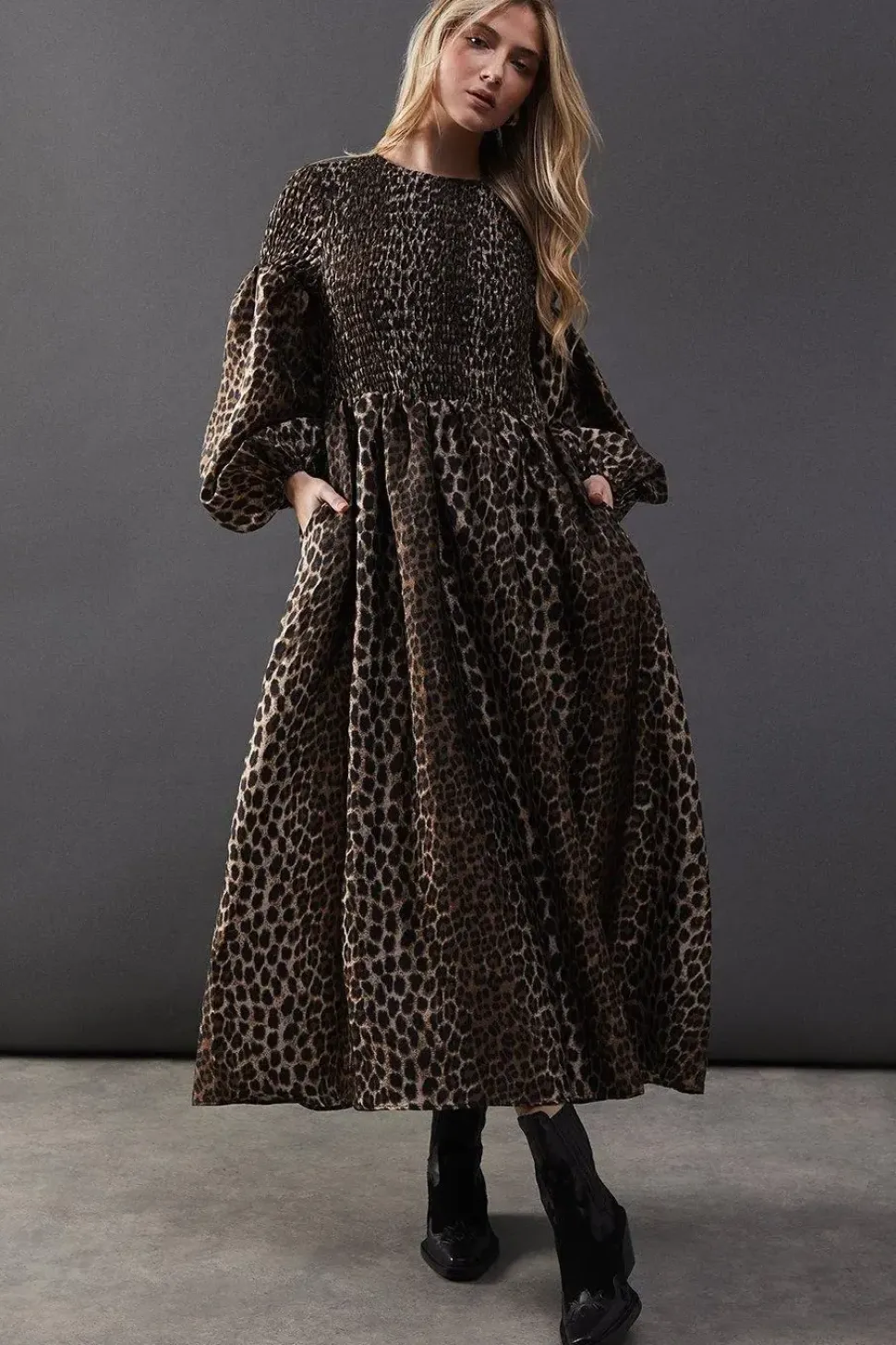 Textured Organza Shirred Midaxi Dress