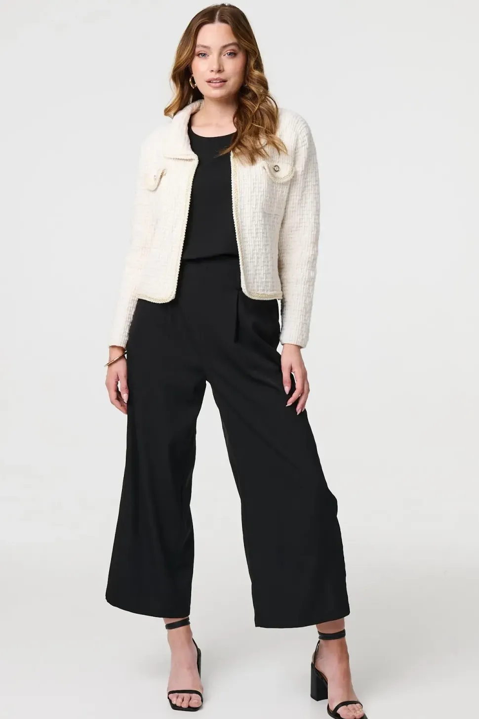 Textured Pocket Detail Crop Knit Jacket
