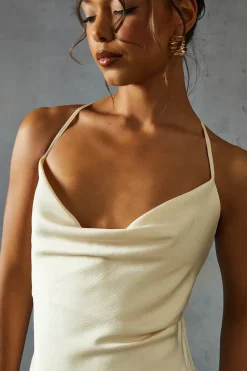 Textured Satin Cowl Neck Maxi Dress
