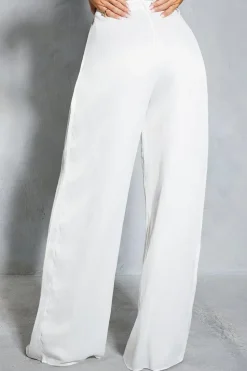 Textured Satin Dipped Waist Straight Leg Trouser