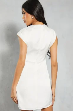 Textured Satin Drape Detail Sleeveless Bodycon Mini Dress