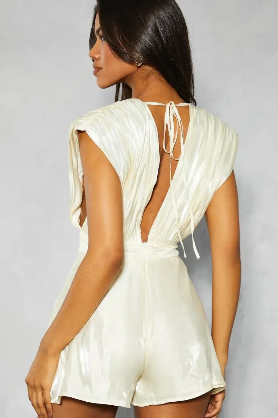 Textured Satin Plunge Flippy Short Playsuit