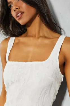 Textured Square Scoop Neck A-line Mini Dress