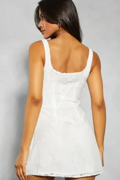 Textured Square Scoop Neck A-line Mini Dress