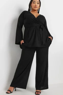 Textured Stretch Wide Leg Trousers