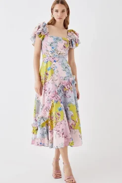 The Collector Frill Sleeve Ruffle Skirt Cotton Midi Dress