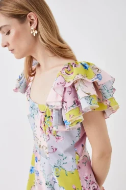 The Collector Frill Sleeve Ruffle Skirt Cotton Midi Dress