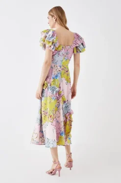 The Collector Frill Sleeve Ruffle Skirt Cotton Midi Dress