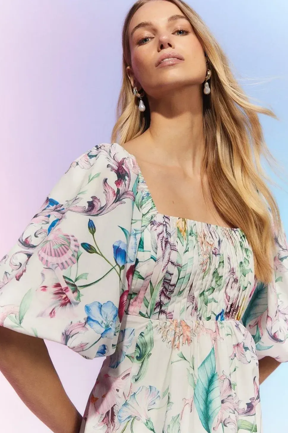 The Collector Pleat Bust Midi Cotton Dress