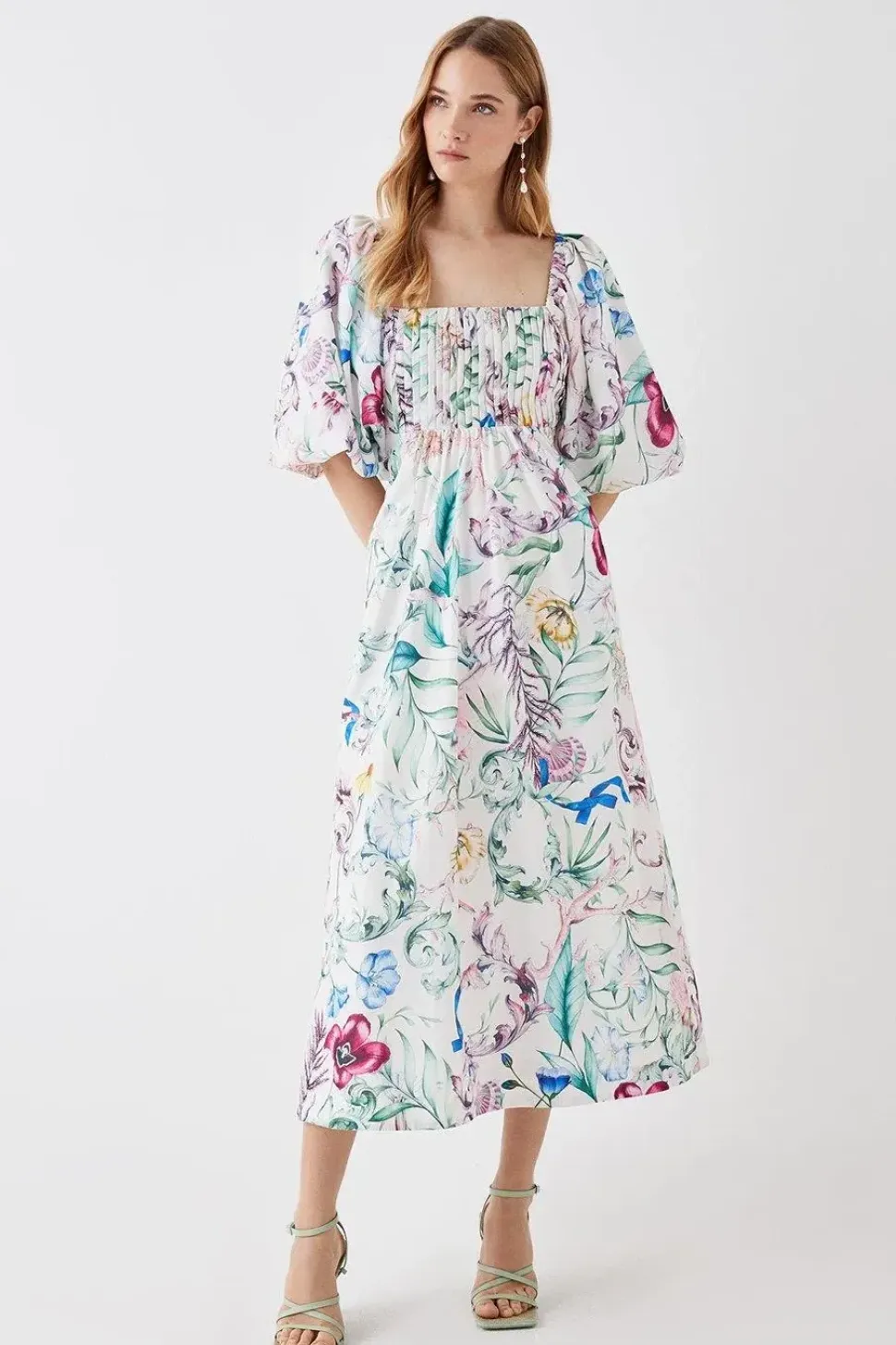 The Collector Pleat Bust Midi Cotton Dress
