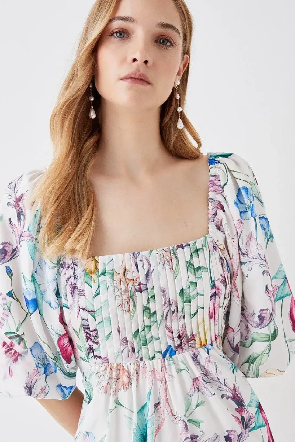 The Collector Pleat Bust Midi Cotton Dress