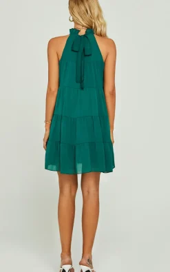 Tie Back Frill Halter Neck Mini Layer Dress In Green