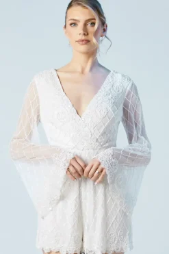Tie Back Scallop Edge Embellished Bridal Playsuit