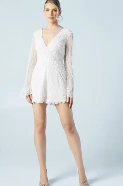 Tie Back  Scallop Edge Embellished Bridal Playsuit