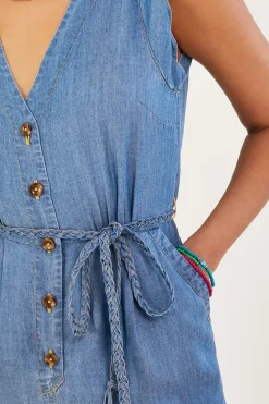 Tie Belt Denim Jumpsuit