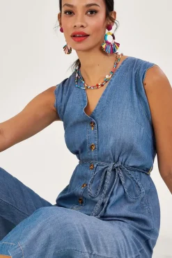 Tie Belt Denim Jumpsuit