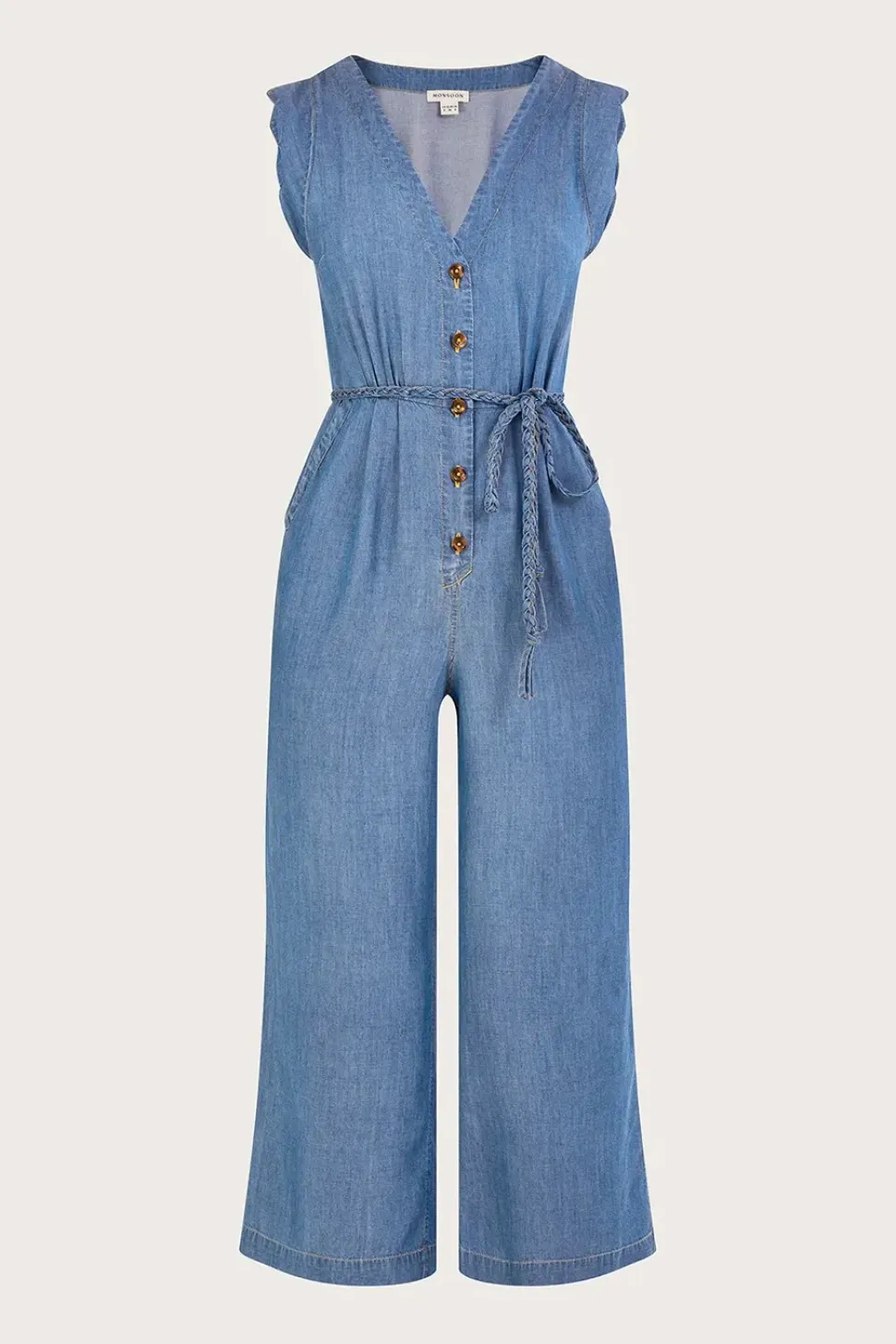 Tie Belt Denim Jumpsuit