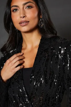 Tie Belted Sequin Blazer
