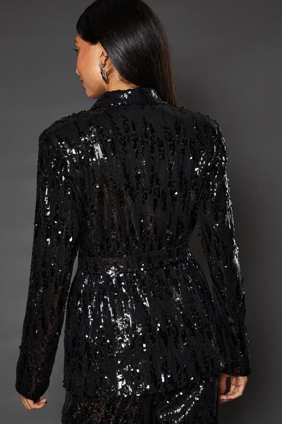 Tie Belted Sequin Blazer