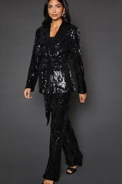 Tie Belted Sequin Blazer