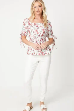 Tie Cuff Puff Sleeve Blouse