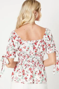 Tie Cuff Puff Sleeve Blouse