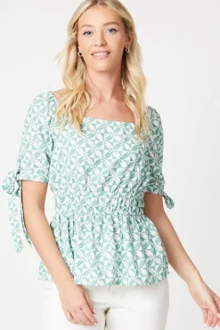 Tie Cuff Puff Sleeve Blouse