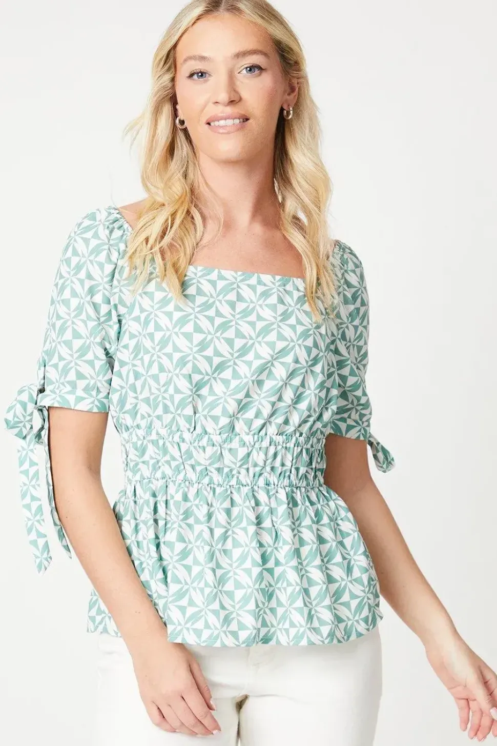 Tie Cuff Puff Sleeve Blouse
