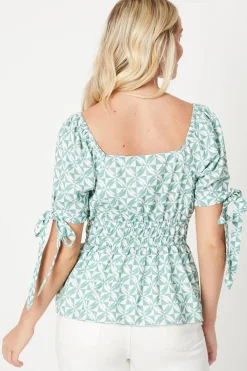 Tie Cuff Puff Sleeve Blouse