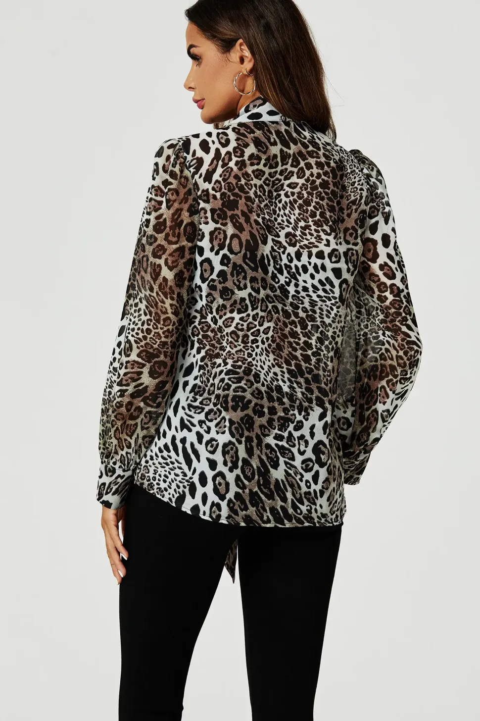 Tie Detail long sleeve Blouse Top In Beige