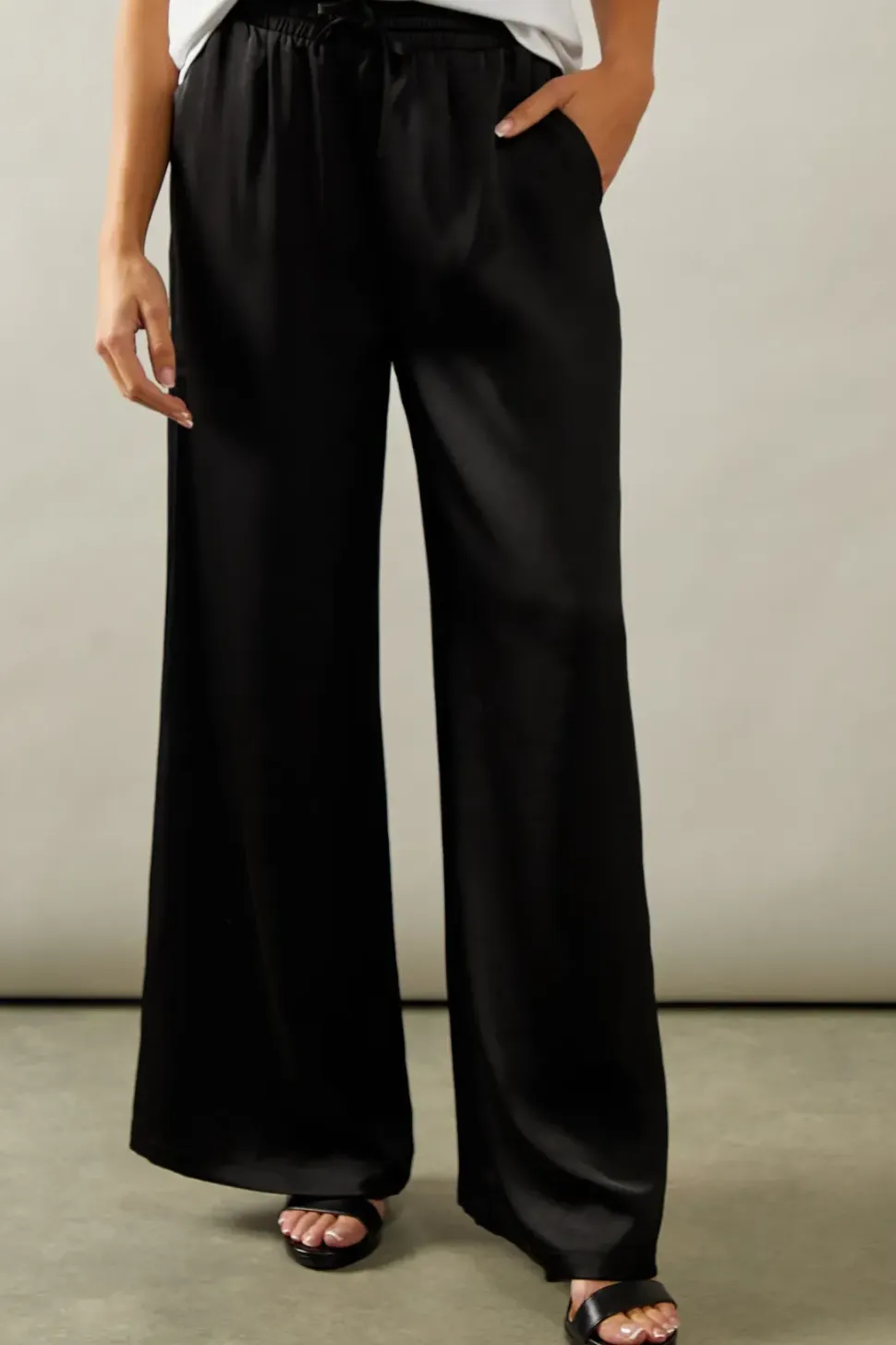 Tie Detail Wide Leg Trousers