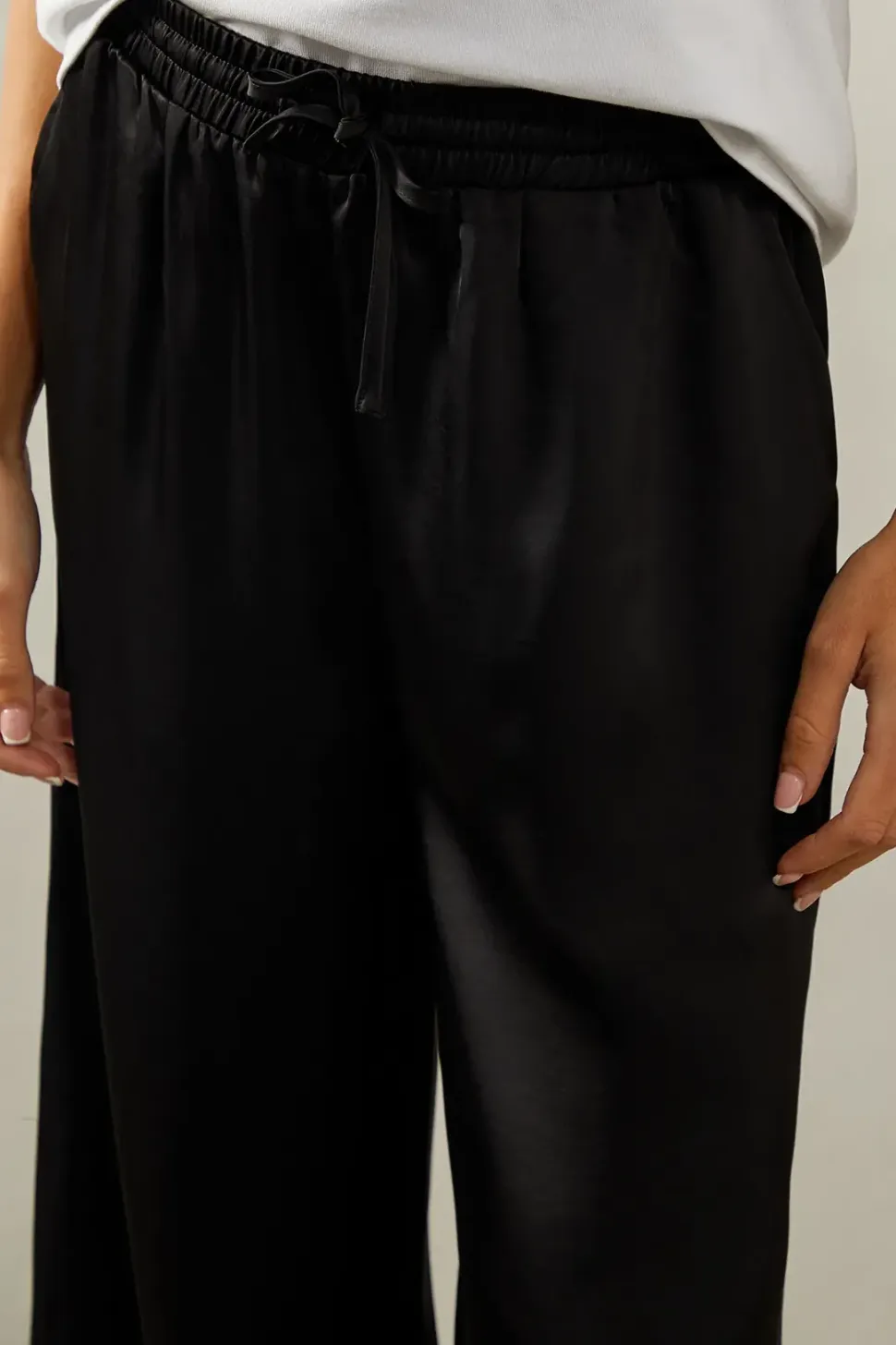 Tie Detail Wide Leg Trousers