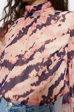Tie Dye High Neck Flute Sleeve Blouse