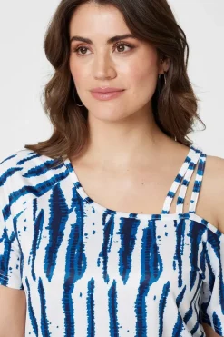 Tie Dye Print Asymmetric Strap Sleeve Top
