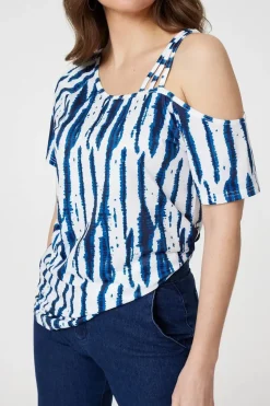 Tie Dye Print Asymmetric Strap Sleeve Top