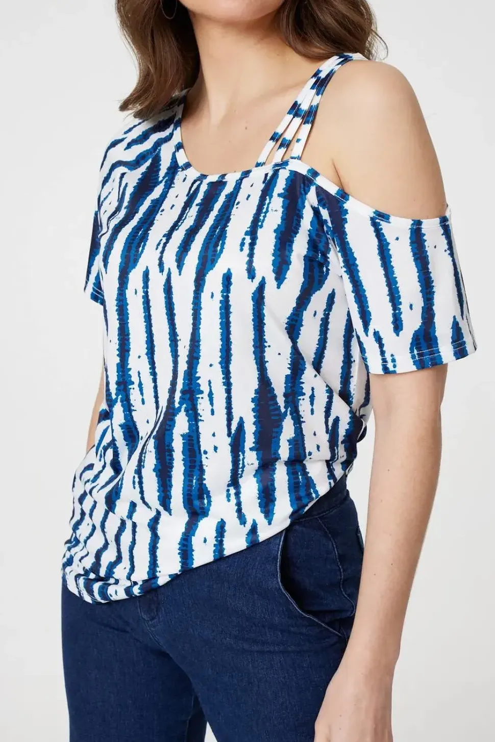 Tie Dye Print Asymmetric Strap Sleeve Top