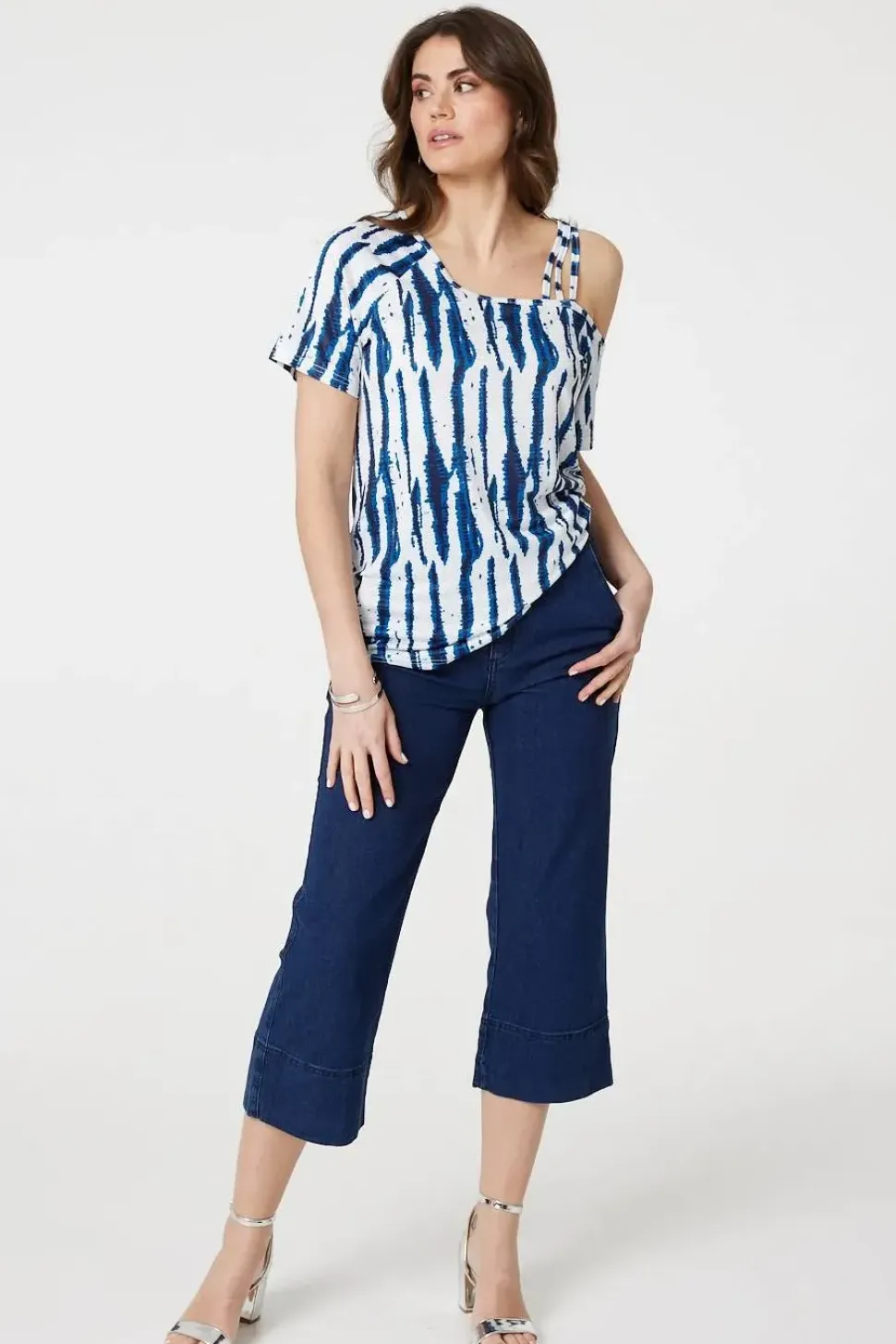 Tie Dye Print Asymmetric Strap Sleeve Top