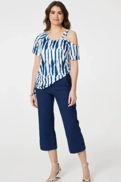 Tie Dye Print Asymmetric Strap Sleeve Top
